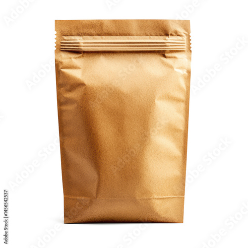 A take away coffee paper bag in brown color, paper surface, high-detail photography style on pure white background perfect for di-cut. perflect for product mock-up. high-resolution deep sharpen