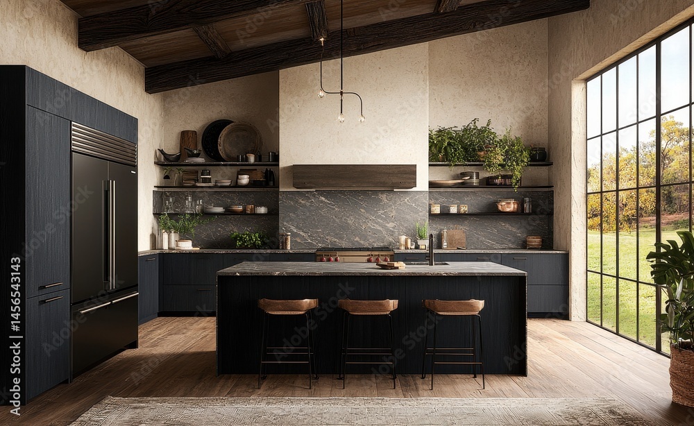 custom made wallpaper toronto digitalModern Black Kitchen Design with Natural Light and Rustic Accents