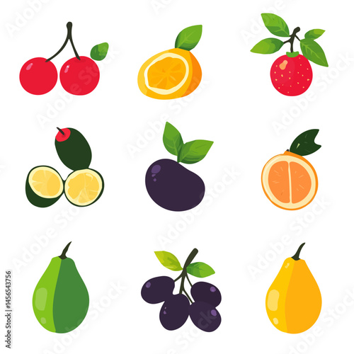 My Simple flat 2D illustration miracle fruit collection isolated on a transparent background, vector, flat design, animation design, simple flat 2D icon, clipart