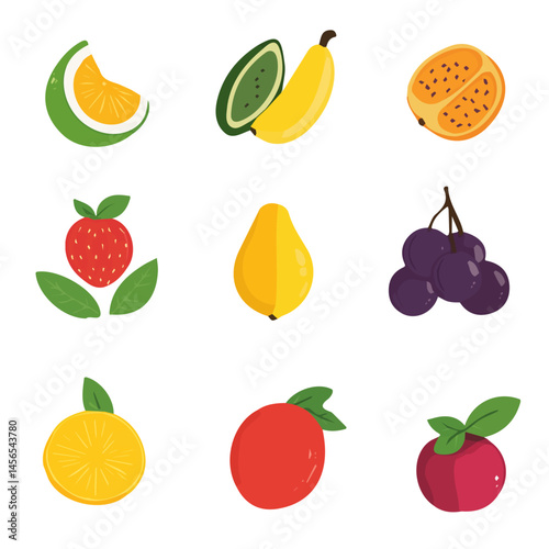 My Simple flat 2D illustration miracle fruit collection isolated on a transparent background, vector, flat design, animation design, simple flat 2D icon, clipart