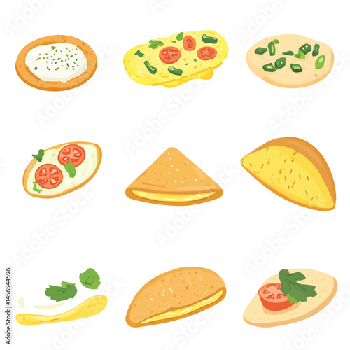My Simple flat 2D illustration of omelet set isolated on a transparent background, vector, flat design, animation design, simple flat 2D icon, clipart