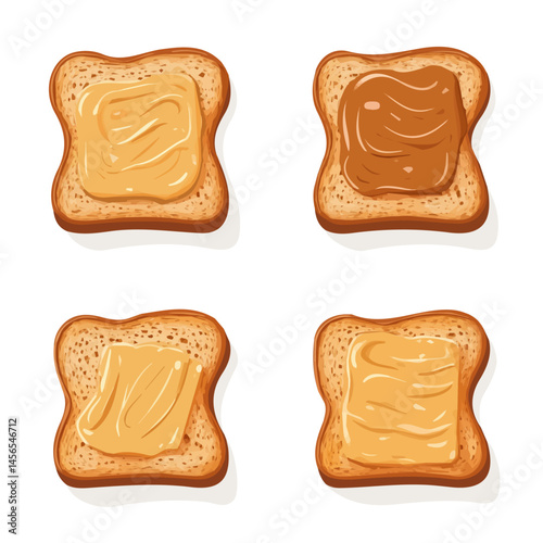 My Simple flat 2D illustration of a peanut butter toast set isolated on a transparent background, vector, flat design, animation design, simple flat 2D icon, clipart