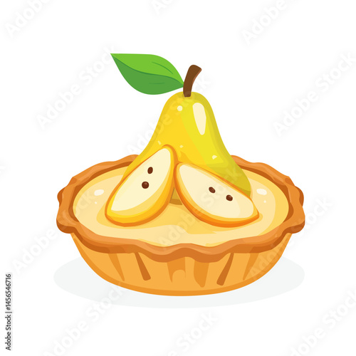 My Simple flat 2D illustration of a pear tart isolated on a transparent background, vector, flat design, animation design, simple flat 2D icon, clipart