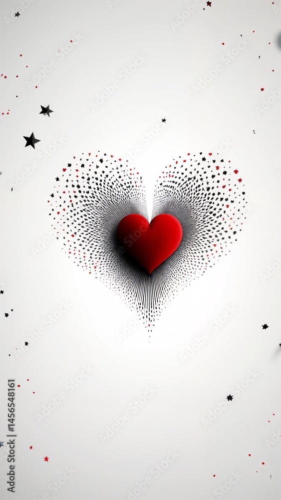 A black and white drawing of a red heart surrounded by stars. A black and white drawing of a red heart surrounded by stars.