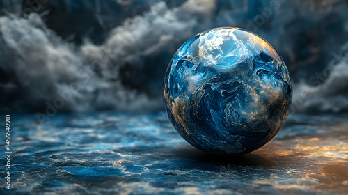 Fototapeta Naklejka Na Ścianę i Meble -  A stylized, glowing orb earth on a textured surface.