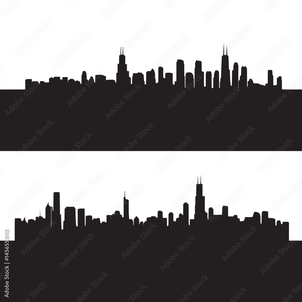 Vector silhouette set of Chicago skyline on white background Vector silhouette set of Chicago skyline on white background