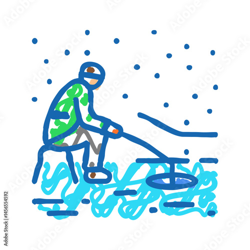 ice fishing winter season icon doodle illustration