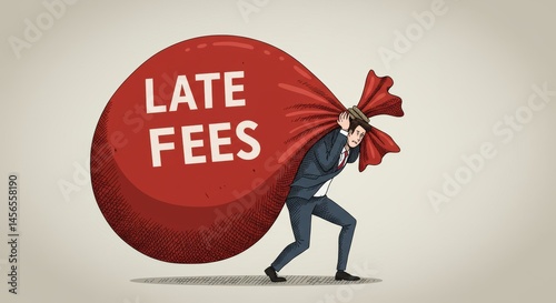 Illustration of a Man Burdened by a Sack Symbolizing Overwhelming Late Fees