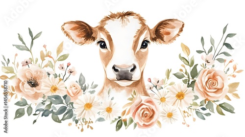 Cute, floral portrait of a young cow.