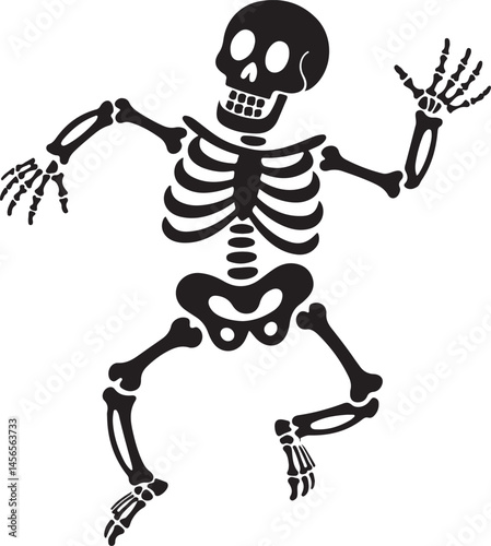 Black Cartoon Dancing Skeleton Vector Icon