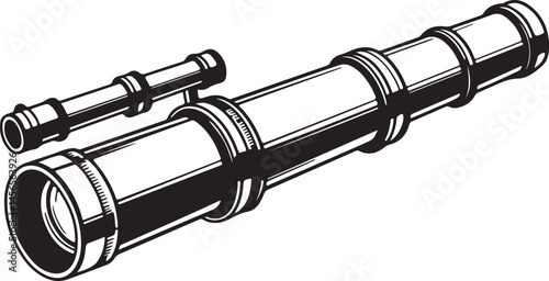 Black and White Vintage Telescope Vector Illustration