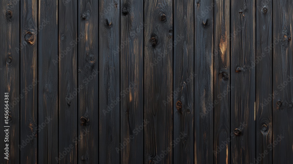 Fototapeta premium Close-up of Dark Stained Wood Paneling Showing Grain and Knots with Vertical Orientation and Rustic Style