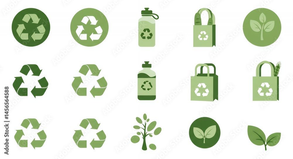 Eco-Friendly Lifestyle: Recycling and Sustainable Living Icons Eco-Friendly Lifestyle: Recycling and Sustainable Living Icons