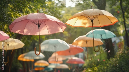 Wallpaper Mural Colorful umbrellas floating in a park Torontodigital.ca