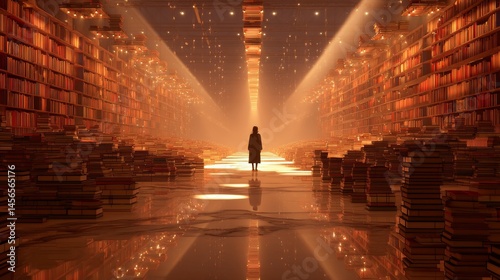 An otherworldly collection of books hangs suspended, shining with a muted light that summons investigation into the territories of erudition and visionary conception