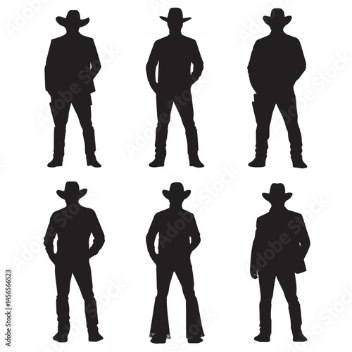 Vector silhouette set of cowboy on white background