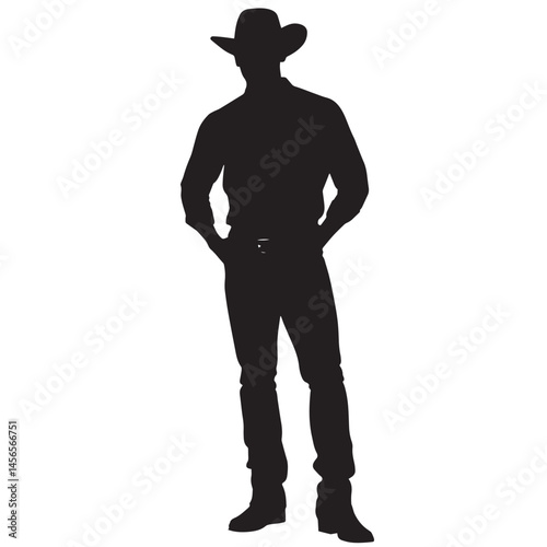 Vector silhouette set of cowboy on white background