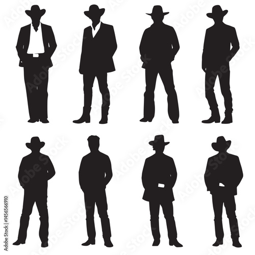 Vector silhouette set of cowboy on white background
