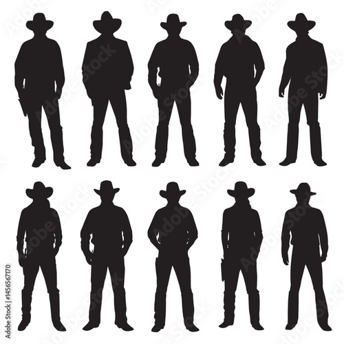 Vector silhouette set of cowboy on white background