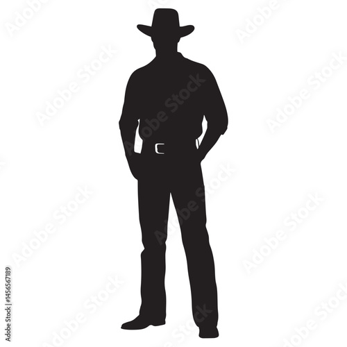 Vector silhouette set of cowboy on white background