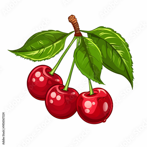 cherries with leaves