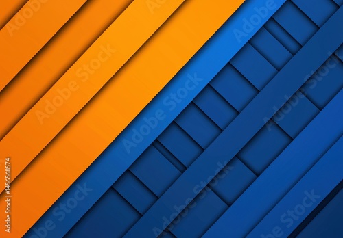 Abstract Geometric Background with Blue and Orange Diagonal Stripes