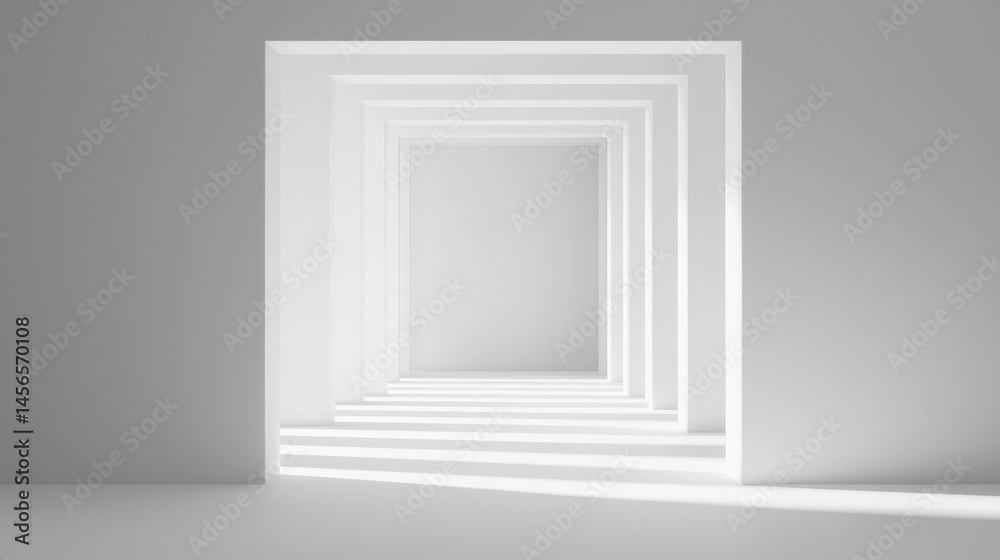 Minimalist Interior Design with Multiple White Frames and Shadows