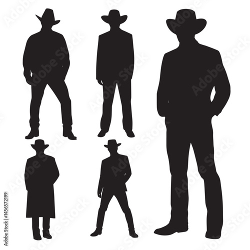 Vector silhouette set of cowboy on white background