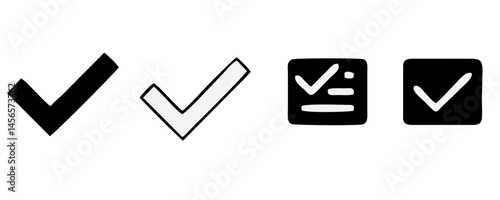 check list icon set. approved symbol, checked checkbox mark, checkmark set, editable line.	