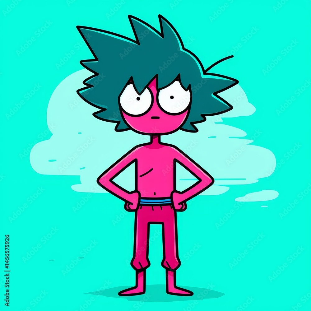 A cartoon character with blue pants