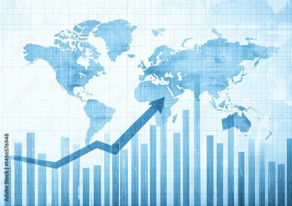 Global Economic Growth with World Map and Rising Graph Illustration Global Economic Growth with World Map and Rising Graph Illustration