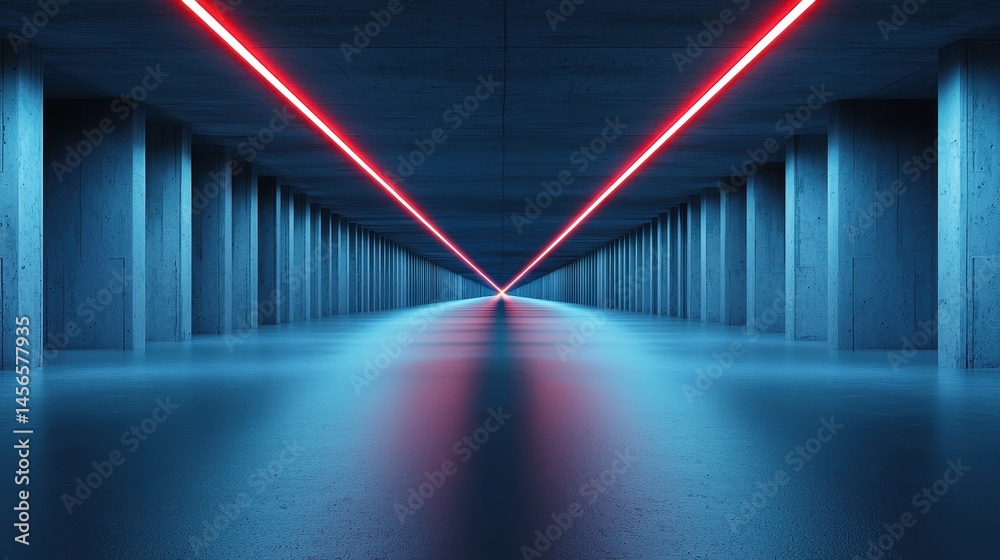 Futuristic Underground Space with Neon Lights and Concrete Pillars Futuristic Underground Space with Neon Lights and Concrete Pillars