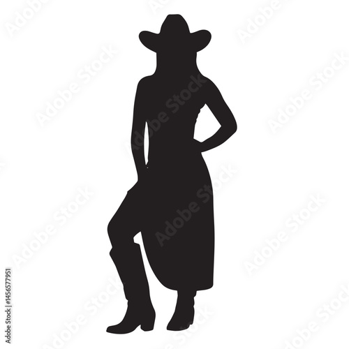 Vector silhouette set of cowgirl on white background