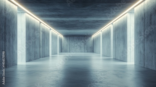 Spacious Modern Concrete Hallway with Ambient Lighting Effects