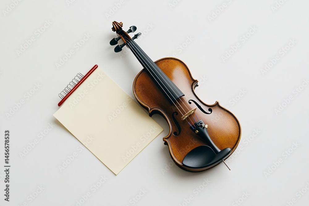 Fototapeta premium Classical Violin with Music Folder on White Background – Musical Instrument Still Life