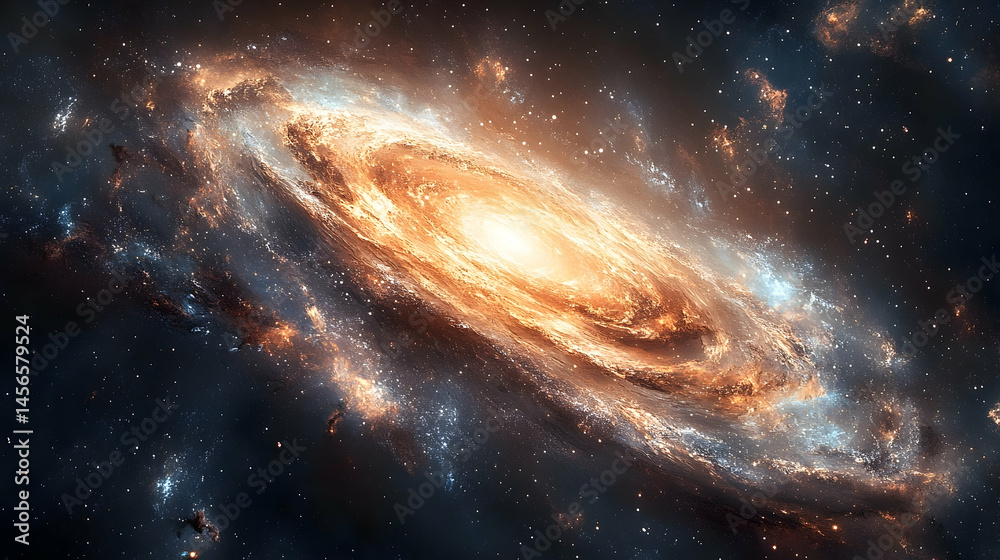 Fototapeta premium A vibrant cosmic spiral galaxy in deep space.