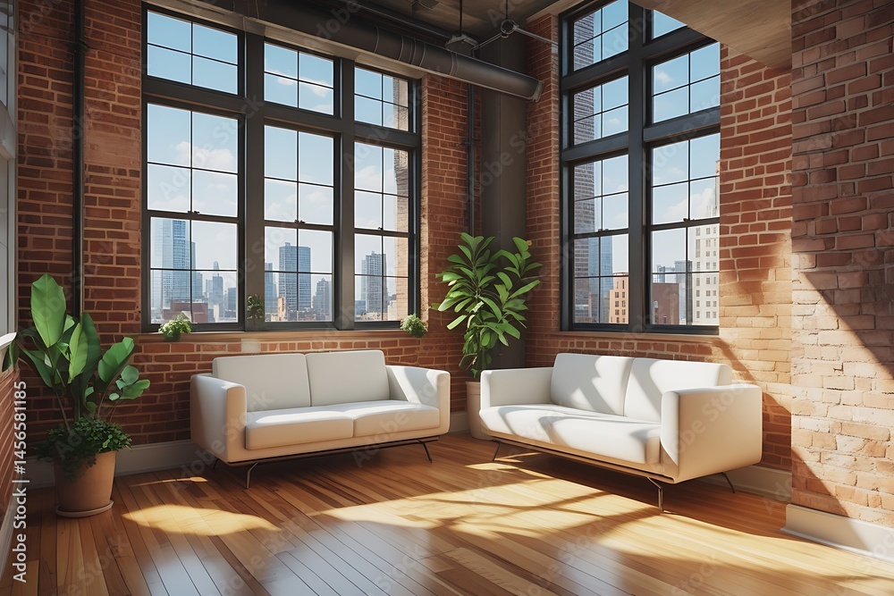 Fototapeta premium Modern Loft Interior with City View