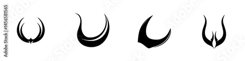Vector illustration of abstract black and white icons depicting stylized shapes in various orientations and designs