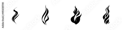 Elegant black and white vector illustration icons of stylized flames for graphic design projects