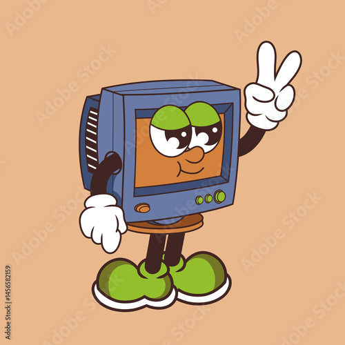 Retro character design of cool monitor