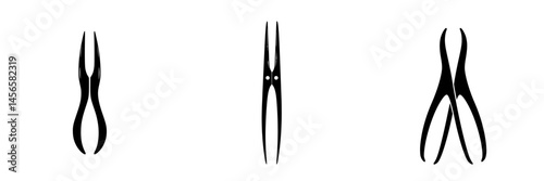 Vector illustration of various black and white tool icons for crafting and DIY projects shown on a minimalist background