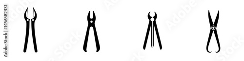 Vector illustration of various hand tools including pliers, scissors, and cutters in black and white design for DIY projects and craftsmanship