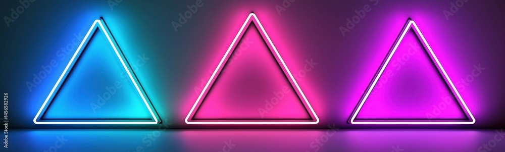 Glowing Neon Triangle Shapes on Dark Background for Modern Design Glowing Neon Triangle Shapes on Dark Background for Modern Design