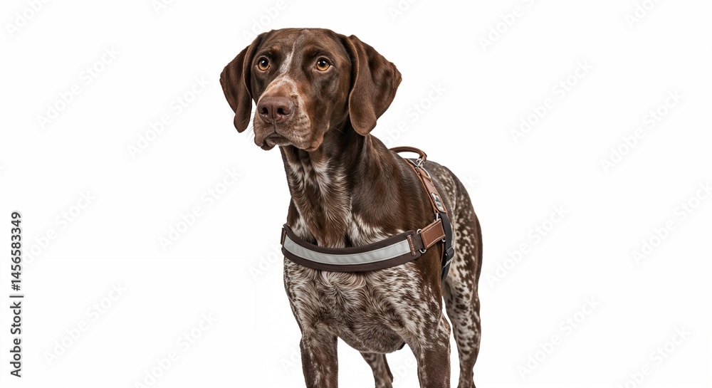 Guide dog standing alert on white background Guide dog standing alert on white background