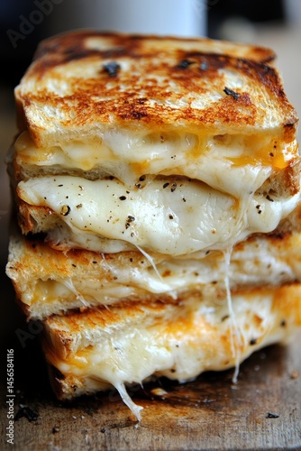 Stack of Three Grilled Cheese Sandwiches with Melted Cheese and Toasted Bread Crust © Faizal