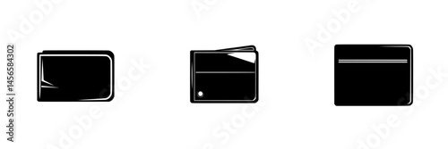 Vector illustration icons of different wallet designs in black and white style for minimalist and modern graphics