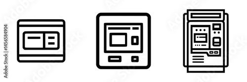 Vector illustration icons depicting different types of electronic payment machines for transactions and services
