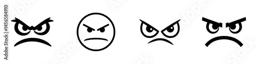Four distinct vector illustration icons showing various expressions of anger and frustration with bold outlines and different facial features