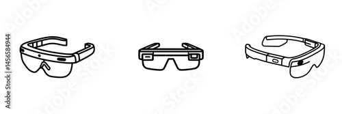 Vector illustration icon displaying three distinct styles of smart glasses designed for augmented reality applications in modern technology