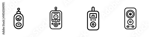 Vector illustration icons showcasing various electronic devices for audio playback and communication